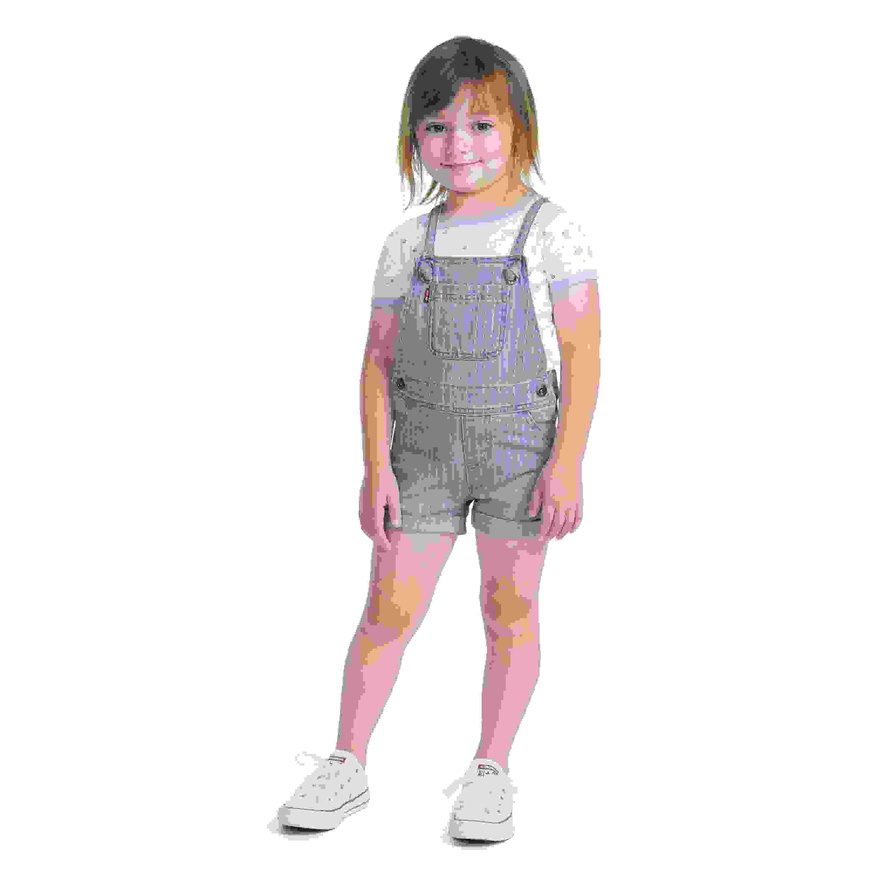Levi's Knot Strap Toddler Girls' Pinstripe Blue Wash Denim Shortalls